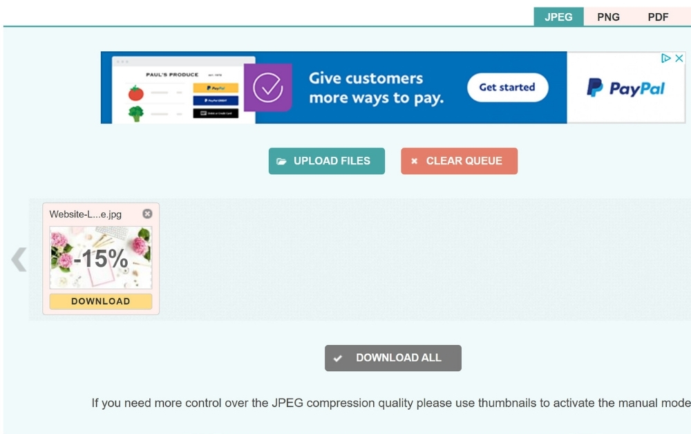 Screenshot of compressjpeg.com [4 easy ways to improve website loading time]