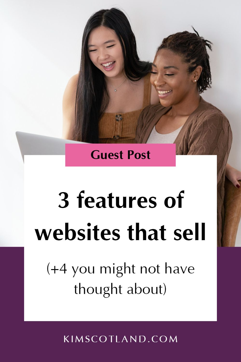 Pinterest optimised image with text reading: 3 features of websites that sell. (+4 you might not have thought about)